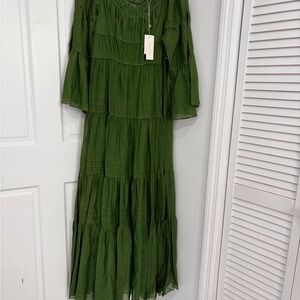 Rebecca Taylor Womens Olive Green Tiered Maxi Dress